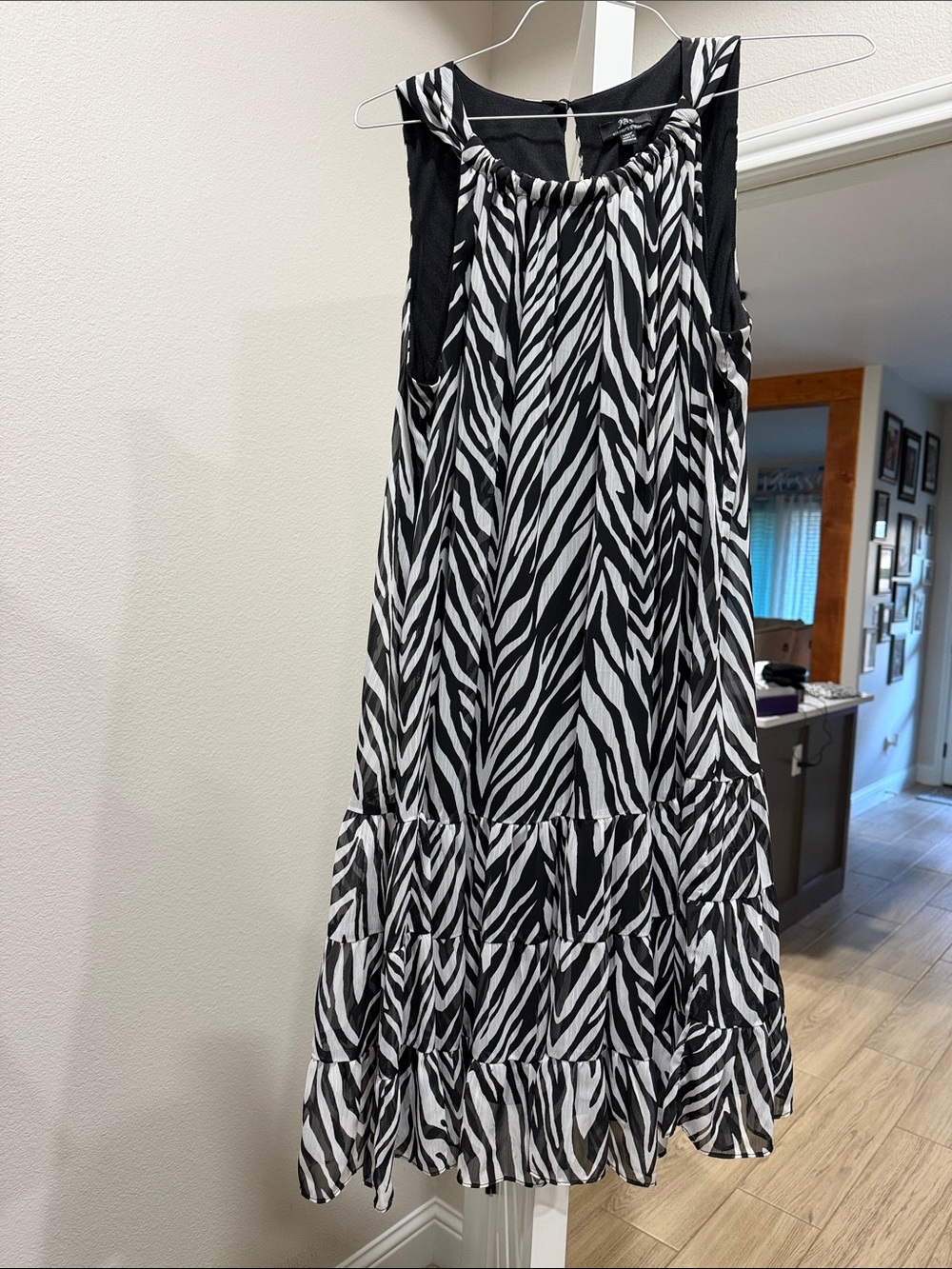 J.B.S. Black and White Zebra Print Sleeveless Midi Dress